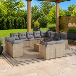 Elegant 13 Piece Beige Patio Sofa Set with Cushions