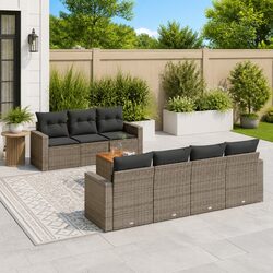 Garden Sofa Set 8 Piece Outdoor Furniture Grey Poly Rattan Modular Patio Lounge