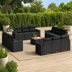 Garden Sofa Set 13 Piece Outdoor Furniture Patio Black Poly Rattan with Cushions
