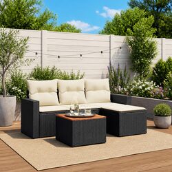 Garden Sofa Set 5 Piece Outdoor Furniture Patio Lounge Black Modular Cushions