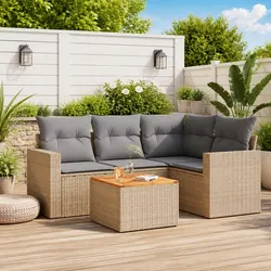 Garden Sofa Set 5 Piece Outdoor Furniture Patio Beige Cushions Modular Rattan