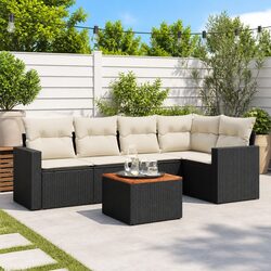 Garden Sofa Set 6 Piece Outdoor Furniture Patio Seating Black Poly Rattan with