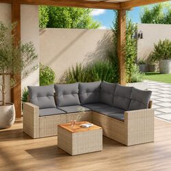 Garden Sofa Set 6 Piece Outdoor Furniture Beige Poly Rattan Modular Patio