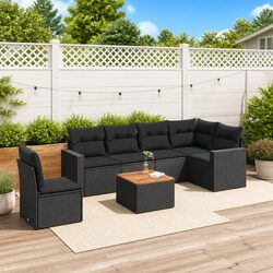 Modular 7 Piece Outdoor Sofa Set with Cushions - Black