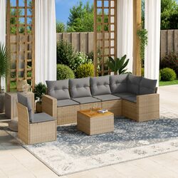 Comfortable 7 Piece Beige Patio Sofa Set with Cushions