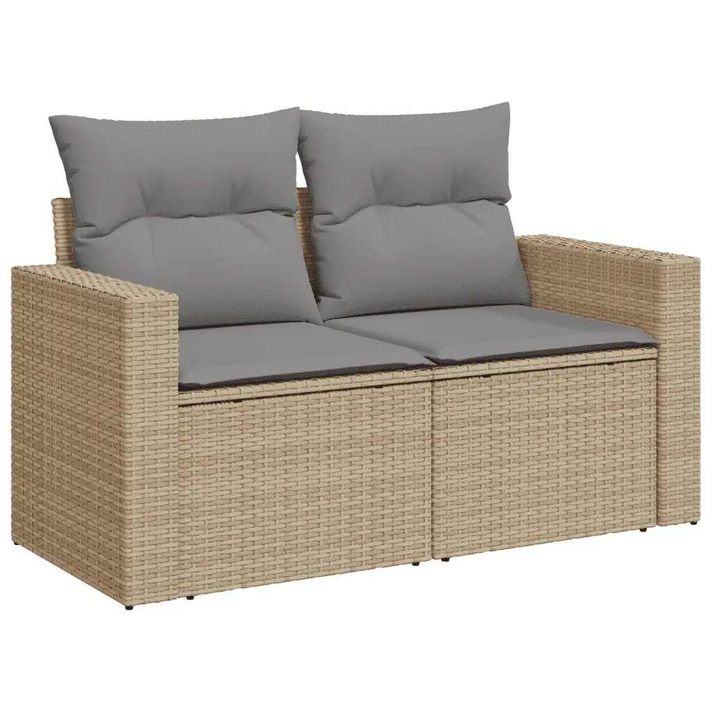 Outdoor Garden Sofa Set 7 Piece Beige Poly Rattan with Cushions