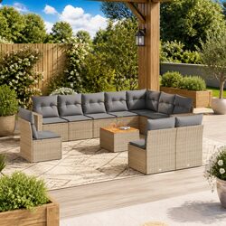 Outdoor 11 Piece Garden Sofa Set in Beige with Cushions