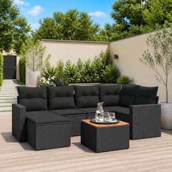 7-Piece Modular Black Outdoor Sofa Set for Patios