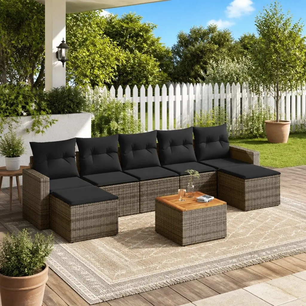 8 Piece Outdoor Garden Sofa Set Poly Rattan Grey Patio Furniture with Cushions