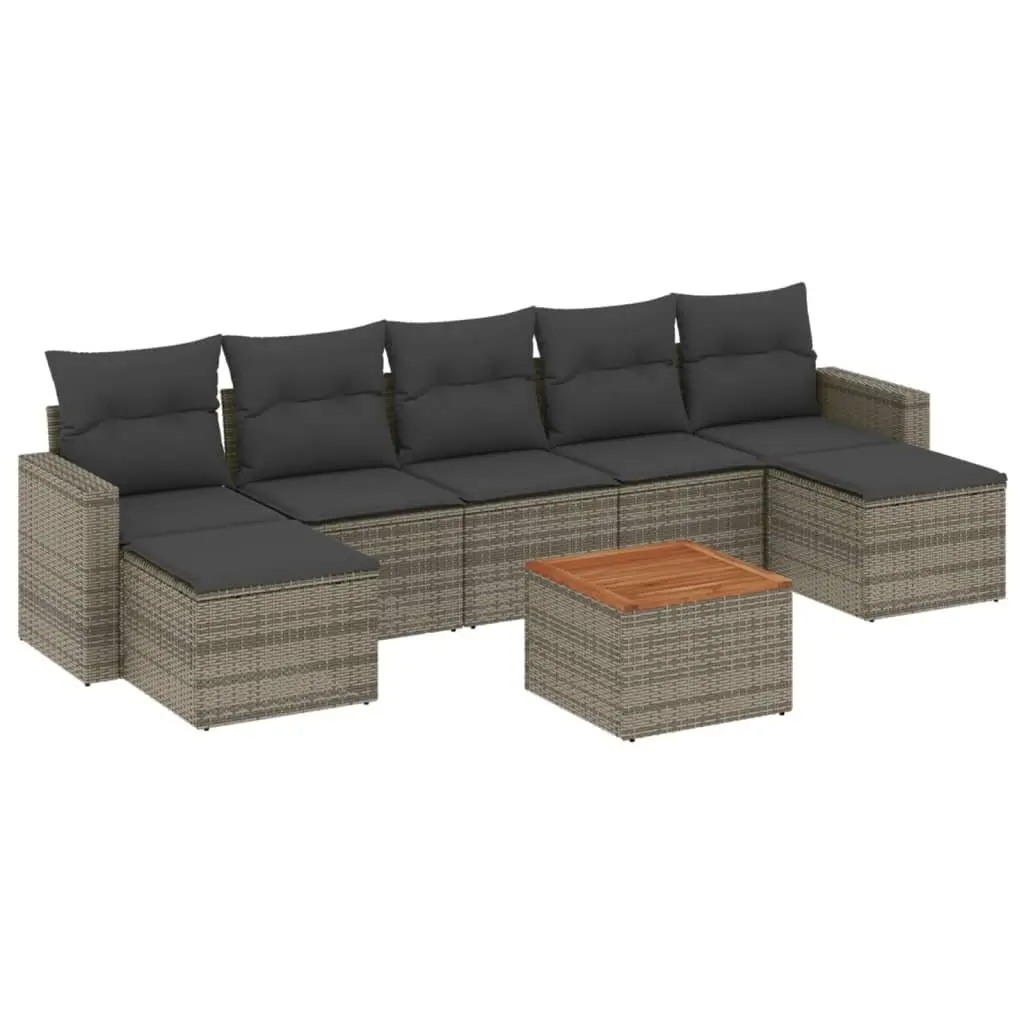 8 Piece Outdoor Garden Sofa Set Poly Rattan Grey Patio Furniture with Cushions