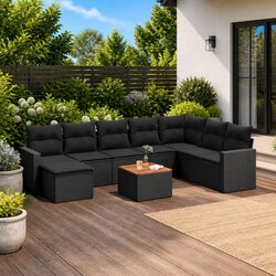 9-Piece Modular Garden Sofa Set in Black Rattan
