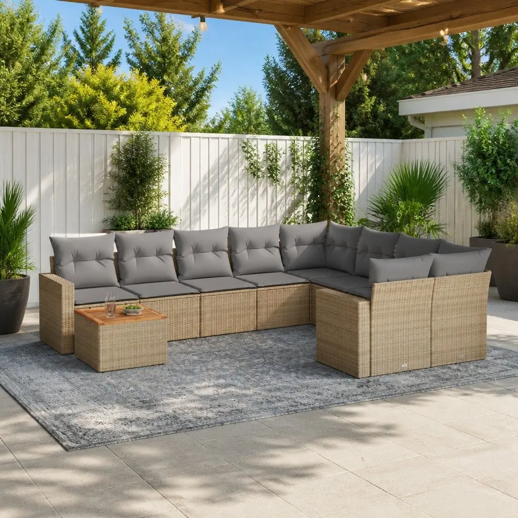 Outdoor Sectional Sofa Set 10 Piece Garden Furniture with Cushions Beige Modular