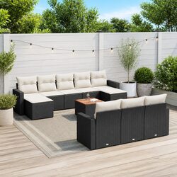 Outdoor Sectional Sofa Set 11 Piece Black Poly Rattan Garden Furniture with
