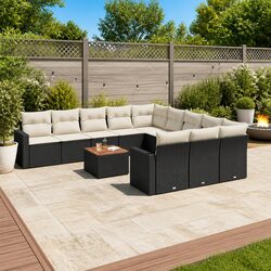 Outdoor Sectional Sofa Set 12 Piece Black Poly Rattan Garden Furniture with