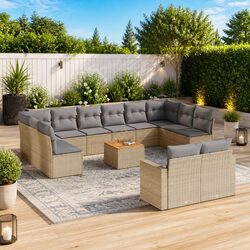 13-Piece Garden Furniture Sofa Set in Beige Poly Rattan