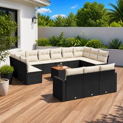Stylish 14 Piece Black Garden Sectional Sofa Set