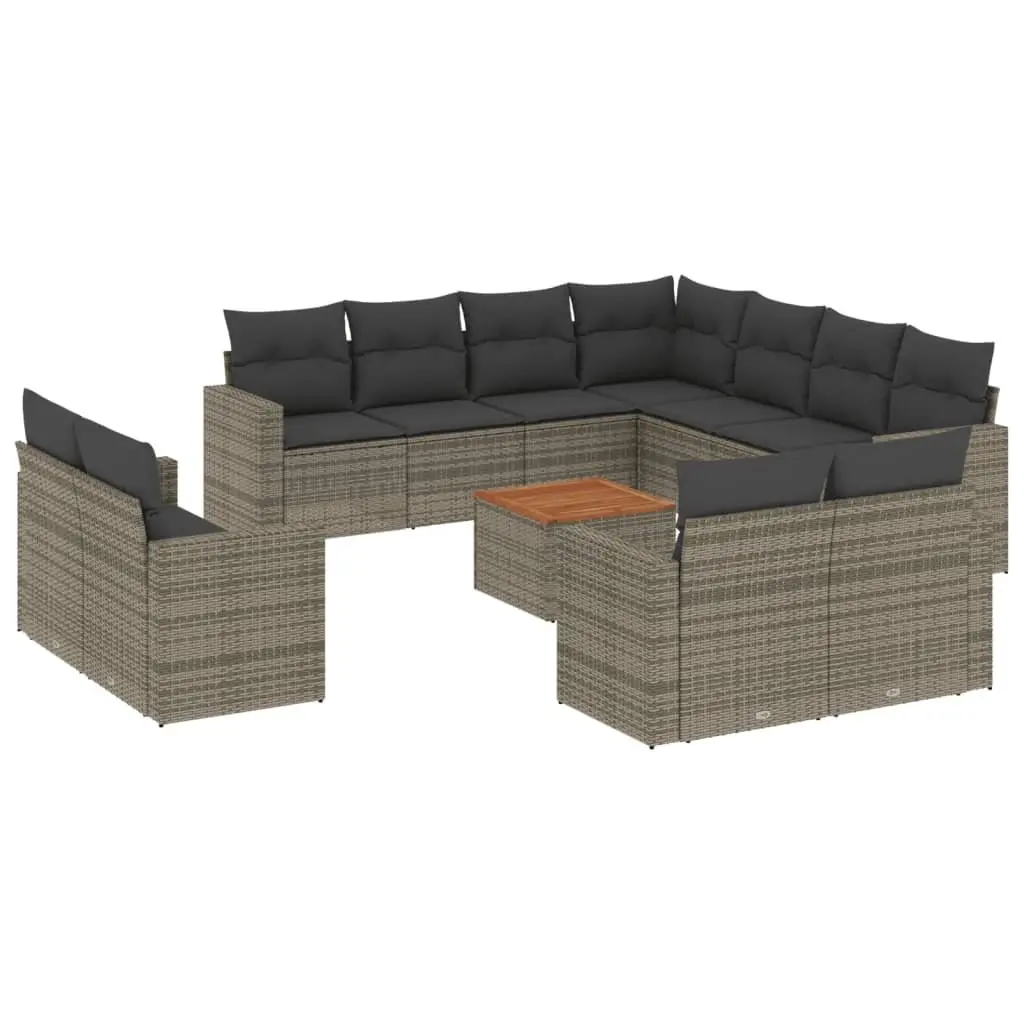 Outdoor Sectional Sofa Set 12 Piece Garden Furniture Grey Poly Rattan with