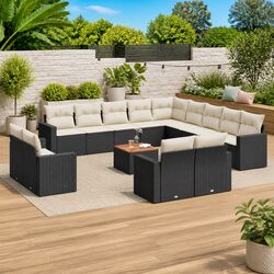 14-Piece Black PE Rattan Garden Sofa Set for Outdoor Living
