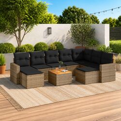 Stylish Grey Rattan 10-Piece Garden Sofa Set