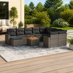 Stylish Grey Poly Rattan 11-Piece Garden Sofa Set