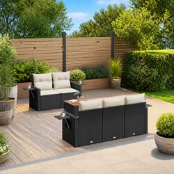 Outdoor Sectional Sofa Set 6 Piece Black Garden Furniture with Cushions Side