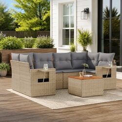 Elegant 7-Piece Beige Sofa Set for Outdoor Relaxation