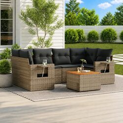Outdoor Sectional Sofa Set 7 Piece Grey Poly Rattan Garden Furniture with