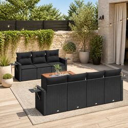 8 Piece Outdoor Sectional Sofa Set Black Garden Furniture Patio Seating with