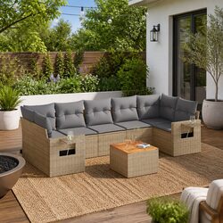 8-Piece Beige Modular Garden Sofa Set for Outdoor Spaces