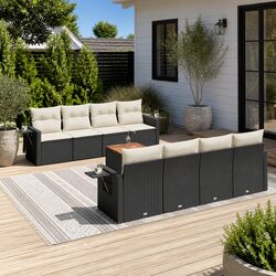 Outdoor Sectional Sofa Set 9 Piece Black Poly Rattan Garden Furniture with