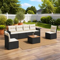Black Poly Rattan Garden Sofa Set – 7 Pieces