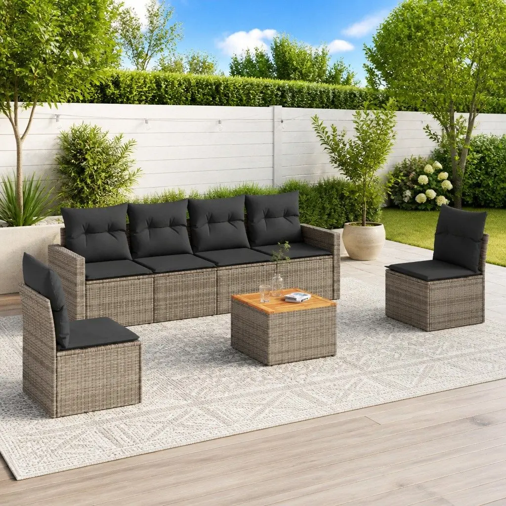 Outdoor Sectional Sofa Set 7 Piece Garden Furniture Grey Poly Rattan with