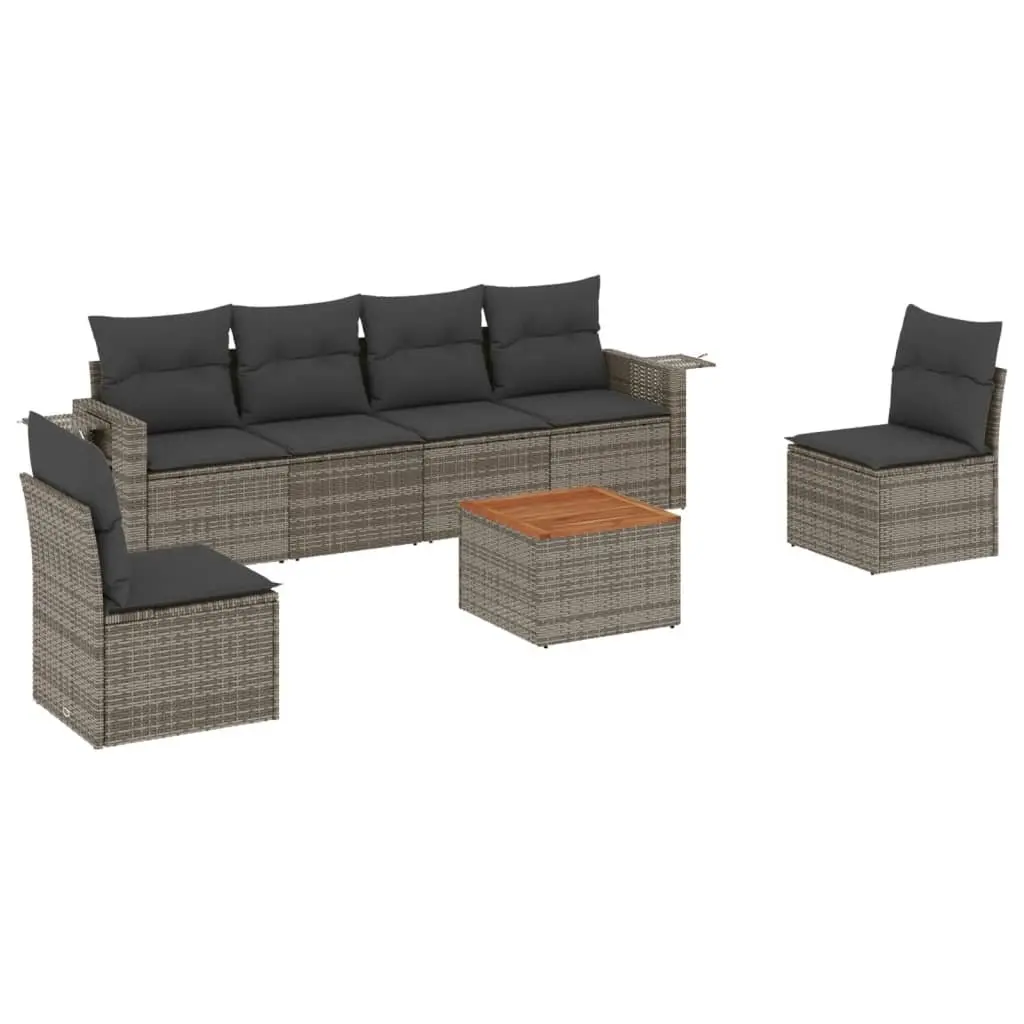 Outdoor Sectional Sofa Set 7 Piece Garden Furniture Grey Poly Rattan with