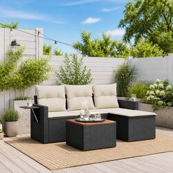 Outdoor Sectional Sofa Set 5 Piece Black Poly Rattan Garden Furniture with