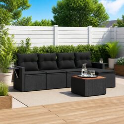 Outdoor Sectional Sofa Set 6 Piece Black Poly Rattan Garden Furniture Patio