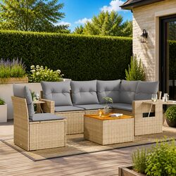 Comfortable Garden Sofa Set 6-Piece Sectional in Beige