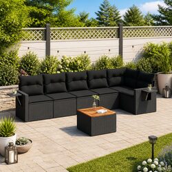 Stylish Black 7 Piece Outdoor Sectional Sofa Set