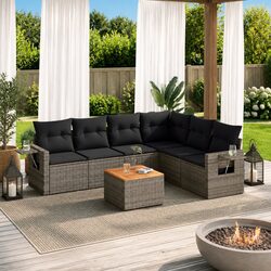 Grey 7-Piece Modular Garden Sofa Set with Folding Table
