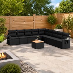 Outdoor Sectional Sofa Set 10 Piece Garden Furniture Black Poly Rattan with