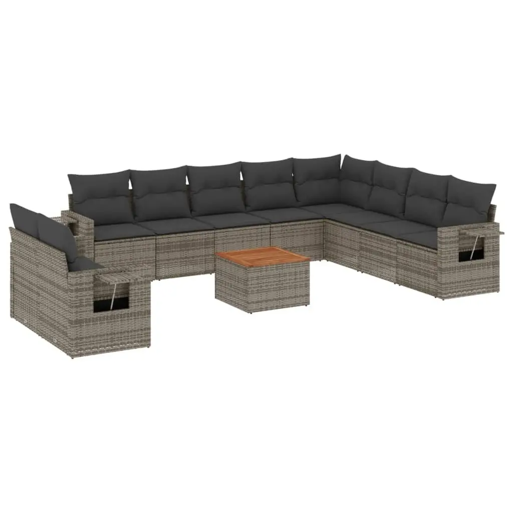 Outdoor Sectional Sofa Set 11 Piece Garden Furniture Grey Poly Rattan with