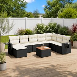Outdoor Sectional Sofa Set 9 Piece Garden Furniture with Cushions Side Table
