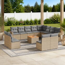 Outdoor Sectional Sofa Set 13 Piece Garden Furniture Beige with Cushions Side