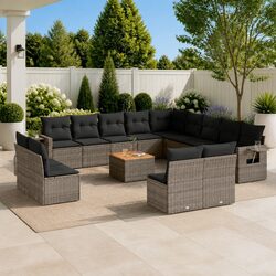 Stylish 14-Piece Garden Furniture Set – Grey Rattan with Cushions