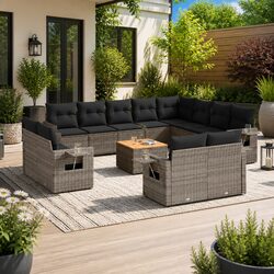 Outdoor Sectional Sofa Set 13 Piece Grey Poly Rattan Garden Furniture Patio
