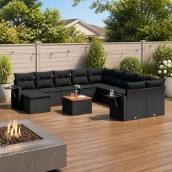 Garden Outdoor Sectional Sofa Set 12 Piece Black Poly Rattan Modular Patio