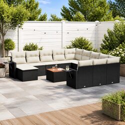 Outdoor Sectional Sofa Set 13 Piece Garden Furniture Black Poly Rattan with