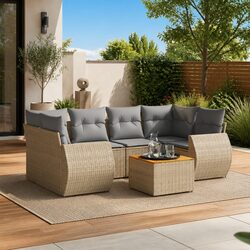 Inviting 7 Piece Patio Furniture Set with Beige Cushions