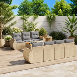 Garden Sofa Set 8 Piece Outdoor Furniture Patio Beige with Cushions Modular