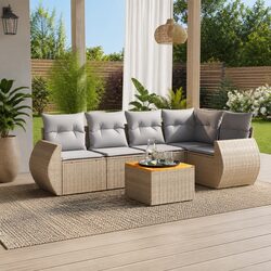 6-Piece Outdoor Sofa Set in Beige with Cushions for Relaxation