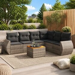7 Piece Garden Sofa Set Outdoor Furniture with Cushions Grey Poly Rattan Patio